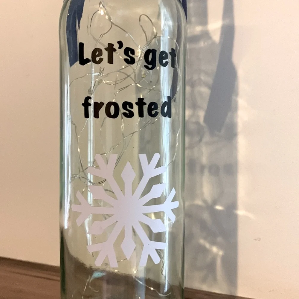 ‘Let’s Get Frosted’ logo wine bottle lantern